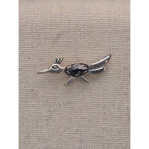 Native BELL TRADING POST Road Runner Tie Tack Pin Hematite 925 Sterling Silver